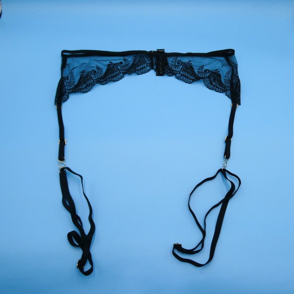Bluebella Garter Belt Womens XXL Embroidered Mesh Black Sheer Polyamide 14 2XL
